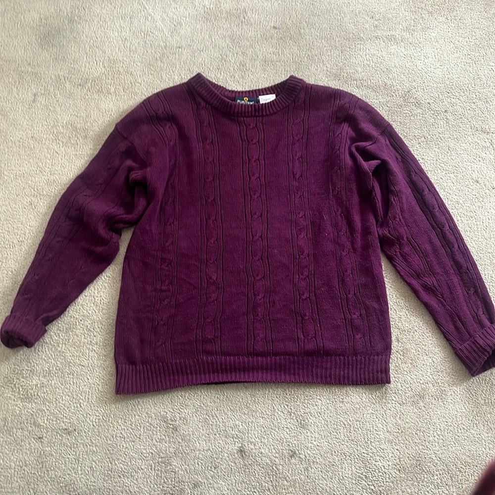 Half cotton/half rainier purple cable knit sweater